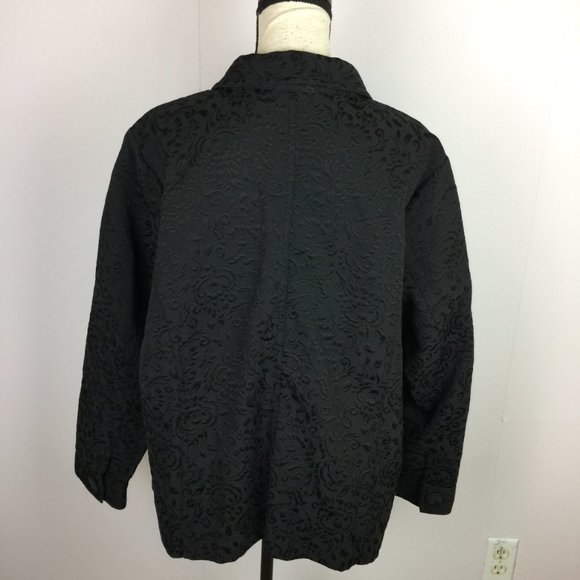 Croft & Barrow Blazer Jacket 2X Womans Plus Black Paisley Long Sleeve Button Up - Picture 2 of 16